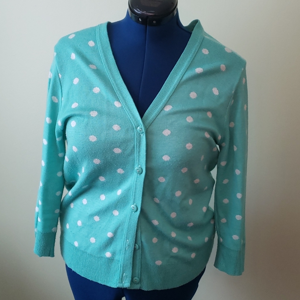 Aqua polka dot 3/4 length sleeve cardigan